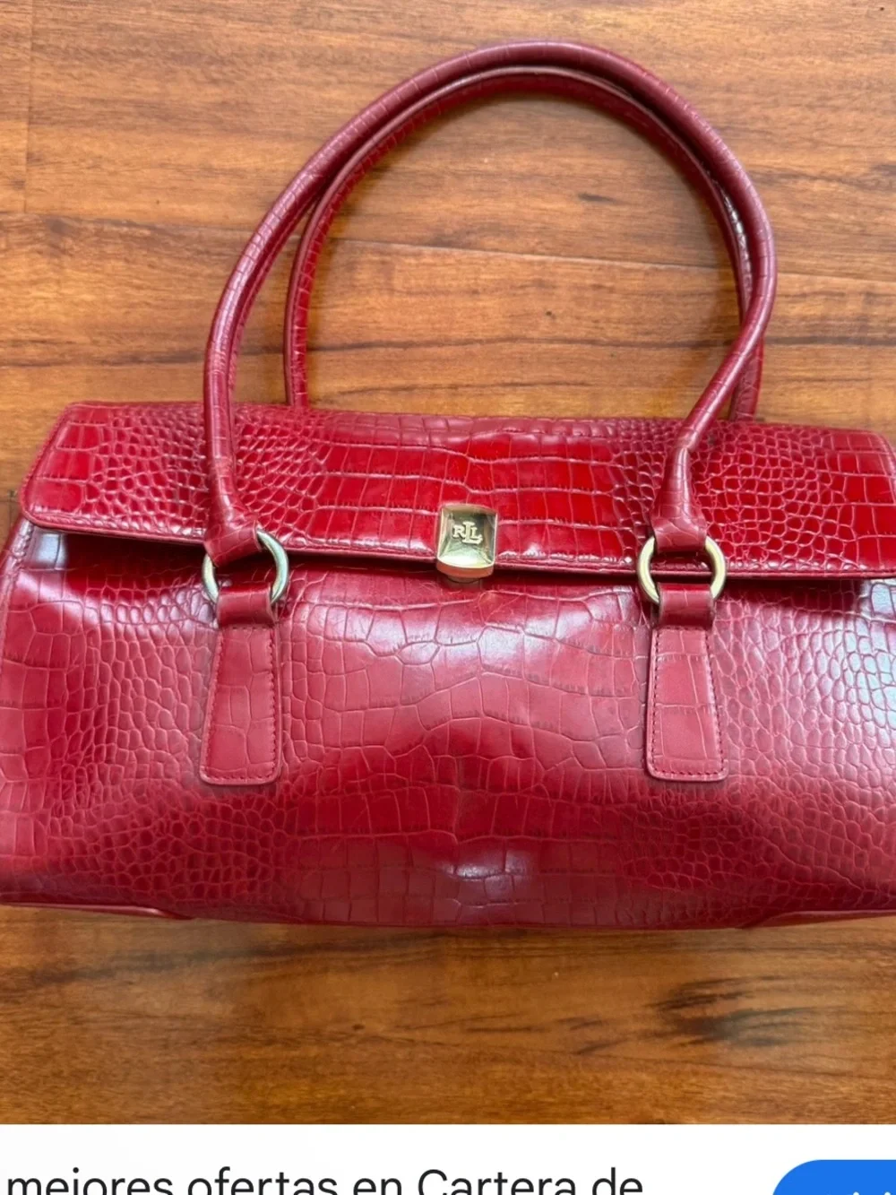 Lauren Ralph Lauren Ruby Croc-Embossed Leather Satchel with Gold Hardware